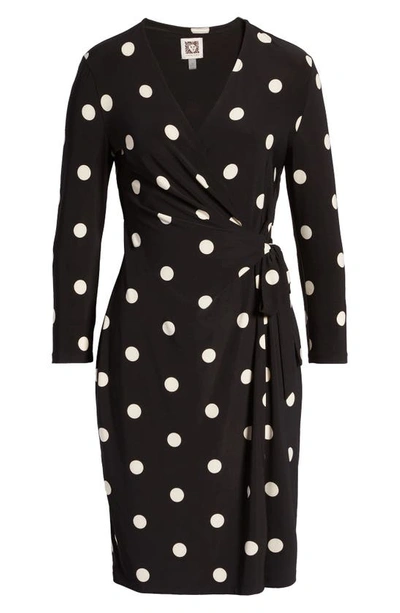 Shop Anne Klein Polka Dot Bracelet Sleeve Wrap Dress In Anne Black/ Anne White