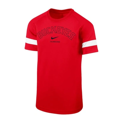 Shop Nike Youth  Red Ohio State Buckeyes Academy Raglan Sleeve Stripe Performance T-shirt