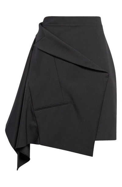 Shop Alexander Mcqueen Sartorial Draped Panel Wool Miniskirt In 1000 Black