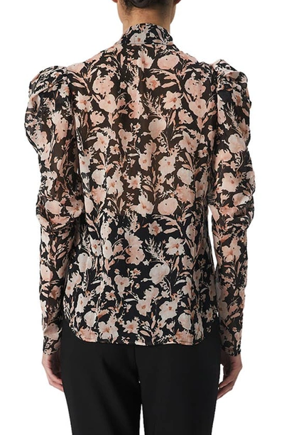 Shop Bardot Amielie Floral Puff Sleeve Tie Neck Blouse In Apricot Floral