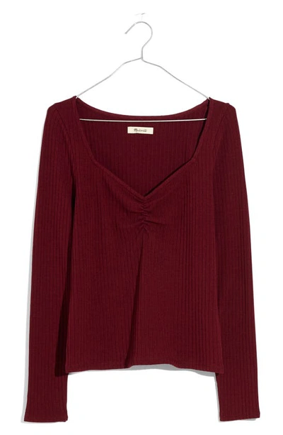 Shop Madewell Ribbed Sweetheart Sweater Top In Cabernet