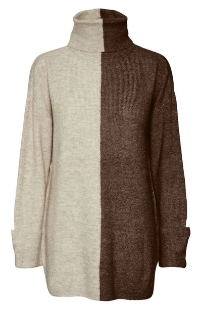Shop Vero Moda Lefile Colorblock Turtleneck Sweater In Birch Detail W Melange