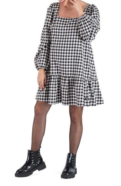 Shop Cache Coeur Patti Checkered Balloon Long Sleeve Cotton Maternity Dress In White