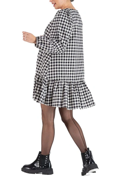 Shop Cache Coeur Patti Checkered Balloon Long Sleeve Cotton Maternity Dress In White