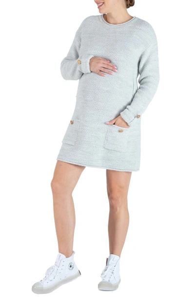 Shop Cache Coeur Honey Long Sleeve Maternity/nursing Sweater Dress In Grey