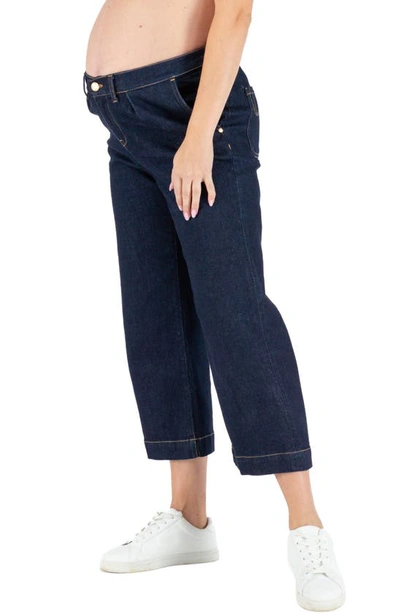 Shop Cache Coeur Jill Crop Maternity Wide Leg Jeans In Dark Blue