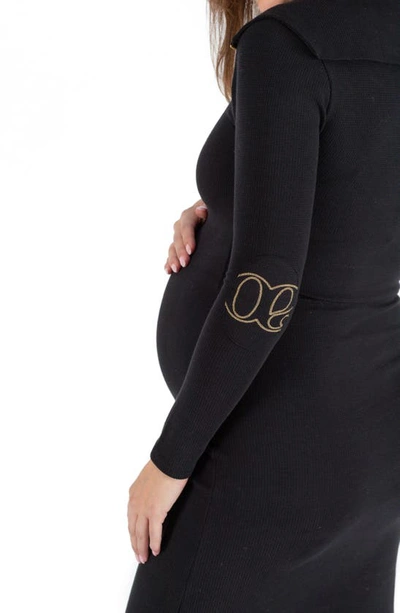 Shop Cache Coeur Favo Long Sleeve Maternity/nursing Sweater Dress In Black