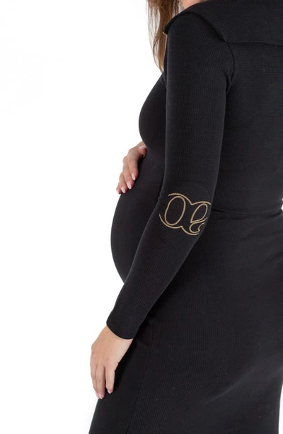Cache Coeur Favo Long Sleeve Maternity/nursing Sweater Dress In Black