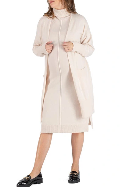 Shop Cache Coeur Laurie Wool & Cashmere Longline Maternity/nursing Cardigan In Sand