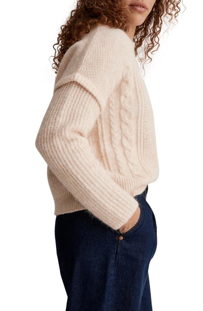 Shop Madewell Havener Cable Pullover Sweater In Heather Powder