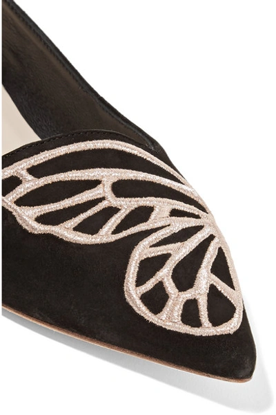 Shop Sophia Webster Bibi Butterfly Embroidered Suede Point-toe Flats In Black