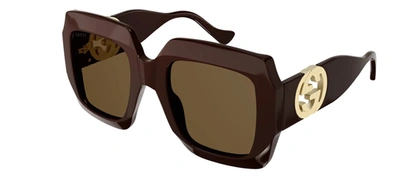 Shop Gucci Gg1022s 007 Square Sunglasses In Brown
