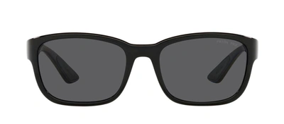 Shop Prada Ps 05vs 1ab02g Rectangle Sunglasses In Grey