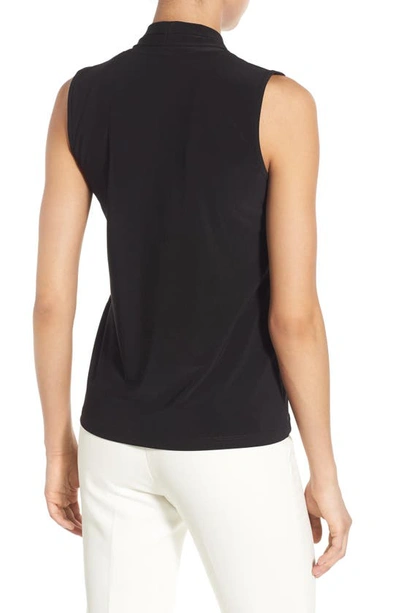 Anne Klein Triple Pleat V-neck Jersey Top In Black
