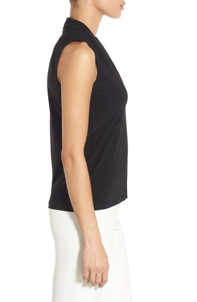 Anne Klein Triple Pleat V-neck Jersey Top In Black