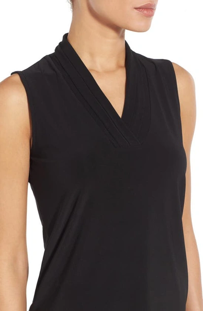 Anne Klein Triple Pleat V-neck Jersey Top In Black