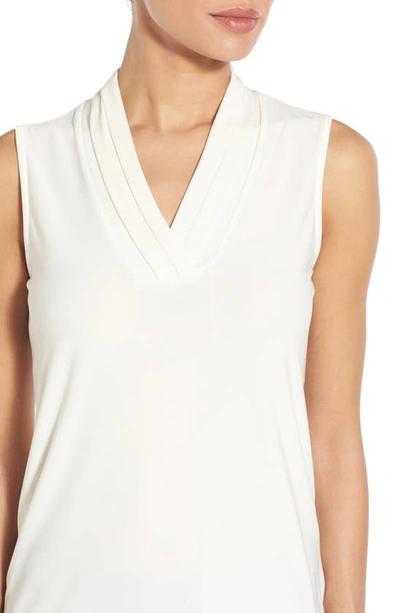 Anne Klein Sleevesless Solid Triple Pleat Top In White