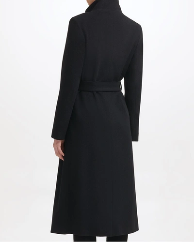 Shop Kenneth Cole Wool-blend Belted Maxi Coat In Black