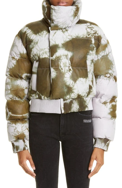Shop Off-white Arrow Tie Dye Down Leather Puffer Jacket In Military Lilac