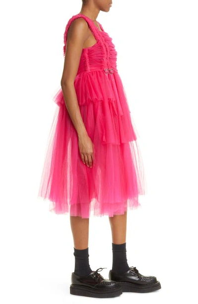 Shop Noir Kei Ninomiya Ruched Tiered Tulle Dress In Pink