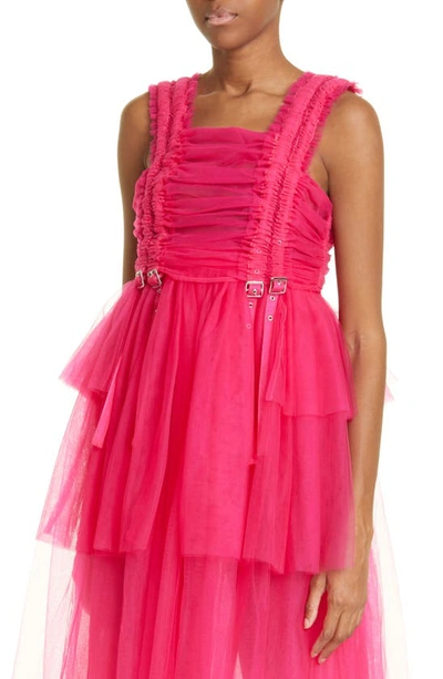 Shop Noir Kei Ninomiya Ruched Tiered Tulle Dress In Pink