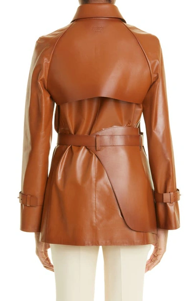 Shop Fendi Belted Leather Trench Jacket In Joe