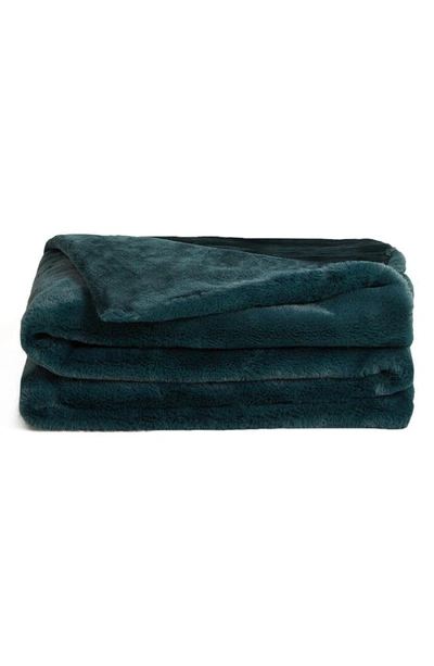 Shop Unhide Lil' Marsh Mini Faux Fur Throw Blanket In Emerald Kitten