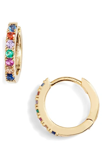 Shop Estella Bartlett Multicolor Crystal Pavé Huggie Hoop Earrings In Gold