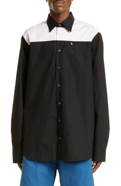 Shop Raf Simons Americano Colorblock Button-up Shirt In Black-pink 9934