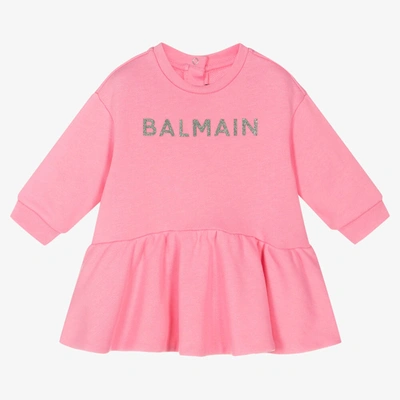 Shop Balmain Girls Pink Cotton Jersey Logo Dress