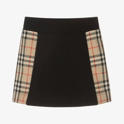 Shop Burberry Girls Black Cotton Check Skirt