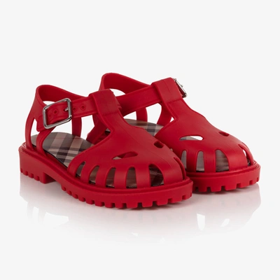 Shop Burberry Red Rubber Sandals