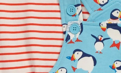 Shop Mini Boden Print Jersey Overalls & Stripe T-shirt Set In Aqua Blue Puffins