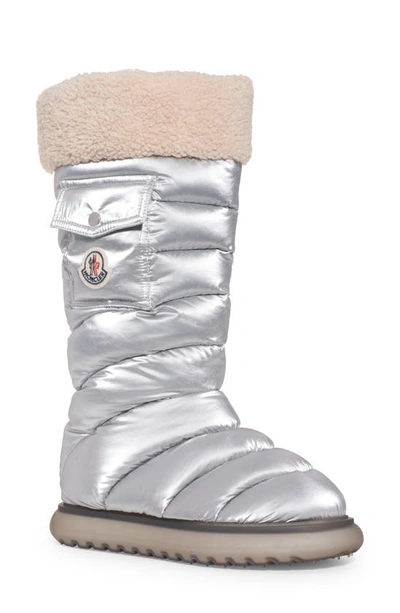 Shop Moncler Gaia Pocket Puffer Snow Boot In Silver