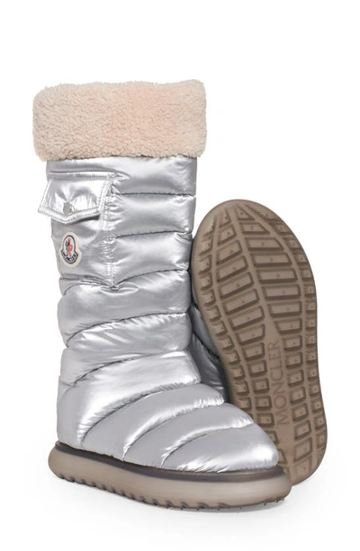 Shop Moncler Gaia Pocket Puffer Snow Boot In Silver