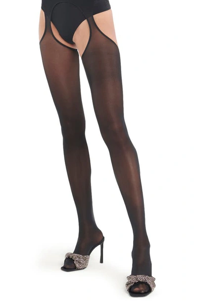Shop Wolford Suspender Cutout Tights In Black