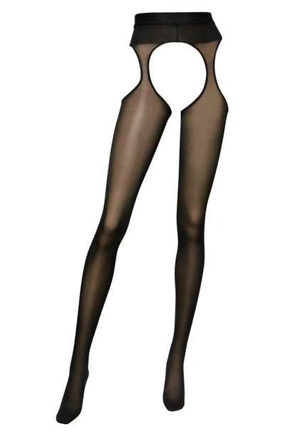 Shop Wolford Suspender Cutout Tights In Black