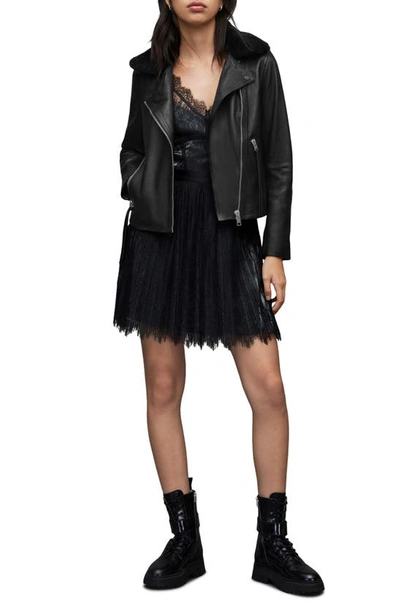 Shop Allsaints Dalby Lux Leather Biker Jacket With Removable Genuine Shearling Collar In Black
