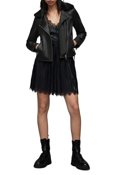 Shop Allsaints Dalby Lux Leather Biker Jacket With Removable Genuine Shearling Collar In Black