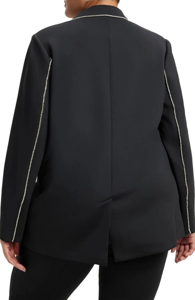 Shop Good American Crystal Embellished Double Breasted Scuba Blazer In Black001