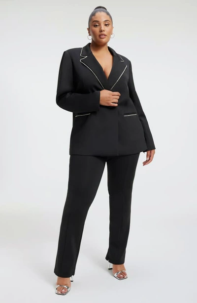 Shop Good American Crystal Embellished Double Breasted Scuba Blazer In Black001