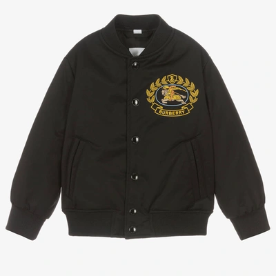 Shop Burberry Boys Black Logo Bomber Jacket