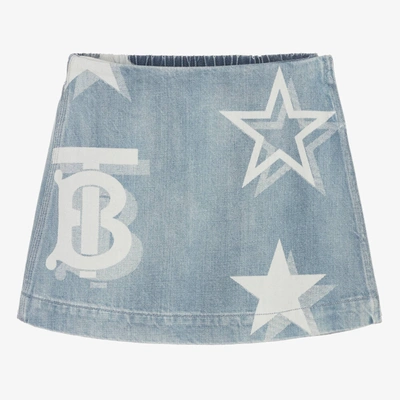 Shop Burberry Girls Light Blue Denim Logo Skirt