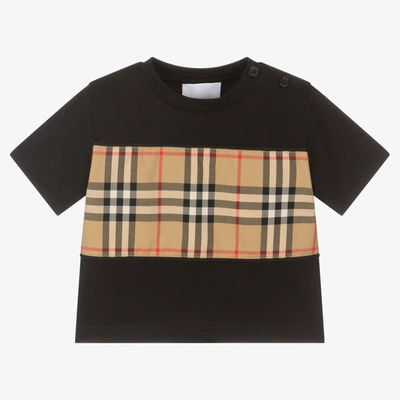 Shop Burberry Black Cotton Check Baby T-shirt