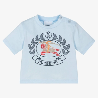 Shop Burberry Baby Boys Blue Cotton Logo T-shirt