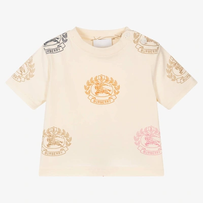 Shop Burberry Baby Girls Ivory Cotton Logo T-shirt