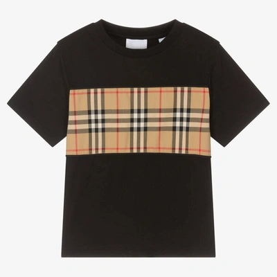 Shop Burberry Black Cotton Check T-shirt
