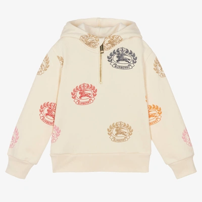 Shop Burberry Girls Ivory Cotton Logo Hoodie In Neutral