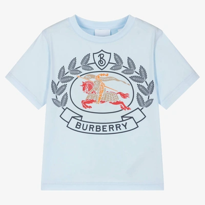 Shop Burberry Boys Pale Blue Cotton Logo T-shirt