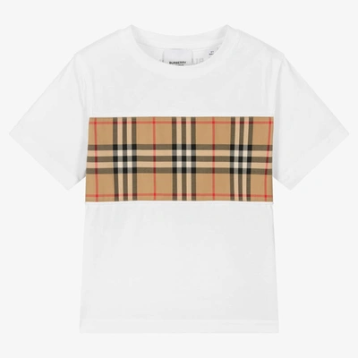 Shop Burberry White Cotton Check T-shirt